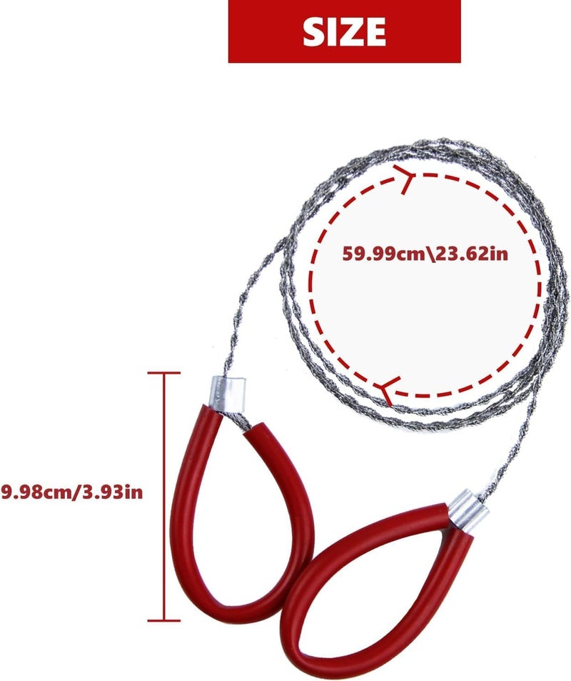 Abvsdu 4 Pcs Stainless Steel Cable Saw, Metal Wire Saw Hand Pocket String Rope Saw Emergency Survival Saw PVC Pipe Cable Saw for Wood Camping Hiking Hunting Red and Black 23.62 Inch - Image 2